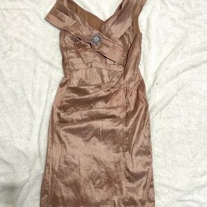 Elegant Vintage Cachet Rose Gold Ruched Cocktail Dress